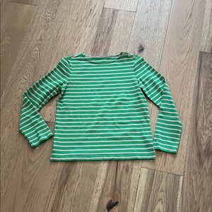 Tory Burch Womens Green and Pink Striped Long Sleeve Tee